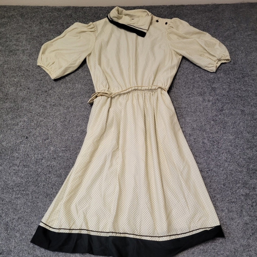 Strait Lane Dress Womens Size 14 Cream Polka Dot Vintage Belted Retro Tea Dress